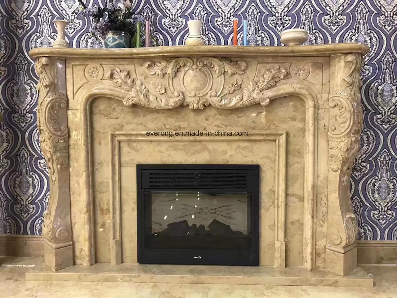 European Style Sandstone/White Marble/Travertine Carved Fireplace for Home Decorations