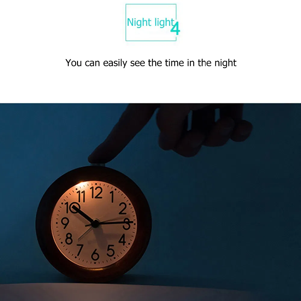 Solid Wood Mute Quartz Alarm Clock with Night Light Table