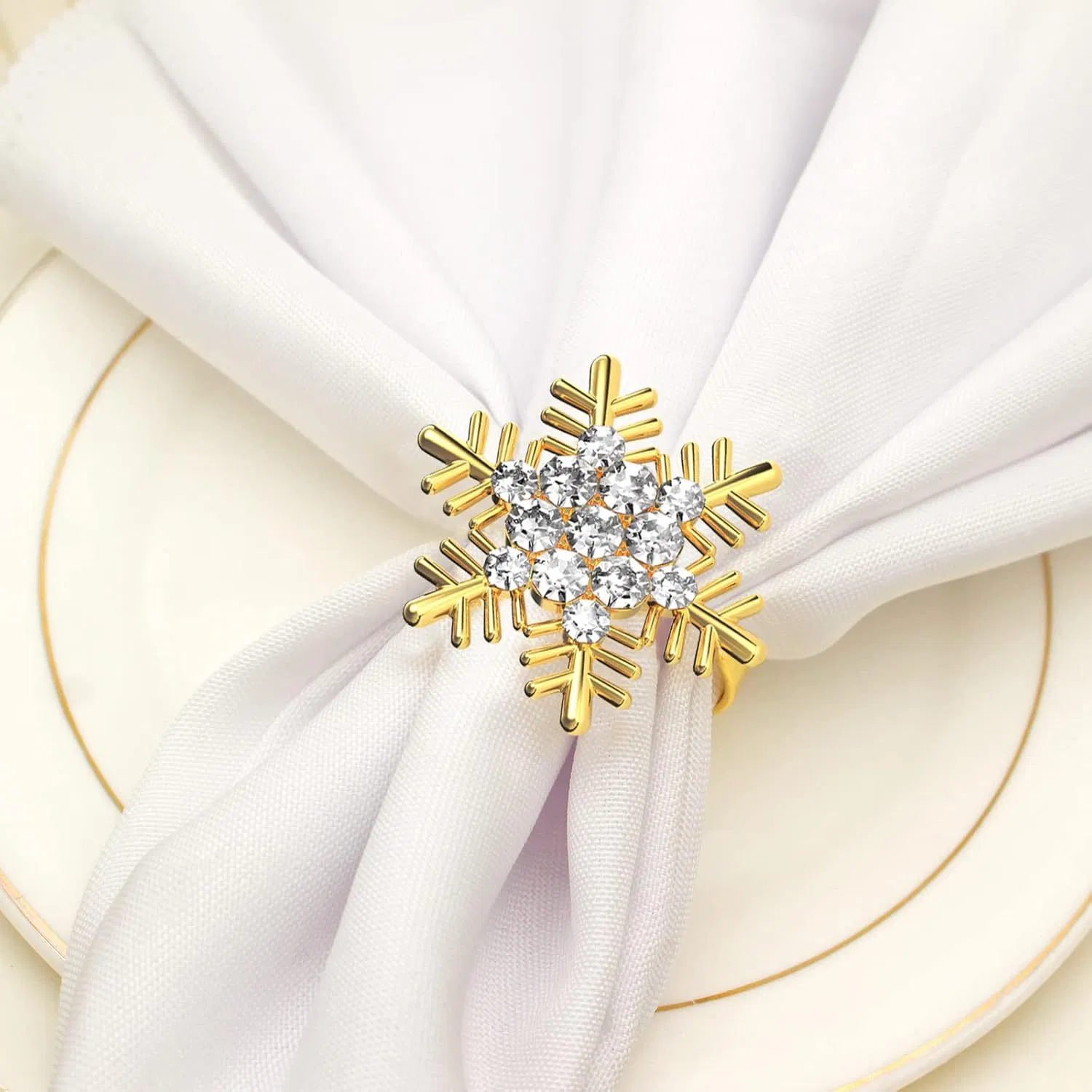 Christmas Snowflake Diamond Napkin Rings Gold Napkin Buckle Table Decorations