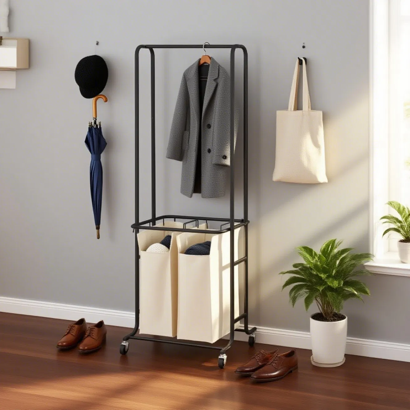 Best OEM Sale Organizer Factory Household Storage Manufacturer Home Housewares Clothes Hanger Stand with Laundry Hamper