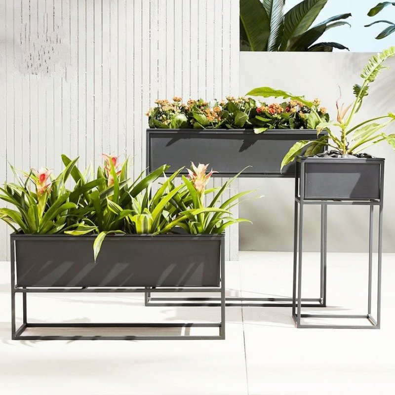 Durable Rectangle Planter Pot Prefabricated Metal Street Furniture Design Planter