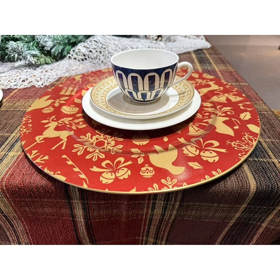 Unique Design Red Color PP Material Plastic Disposable Wedding Charger Plate