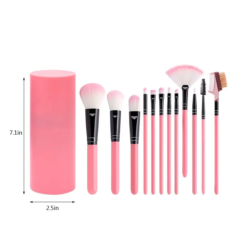 Gloway Wholesale Private Label 12PCS Kit Custom Pink Foundation Makeup Brush Set