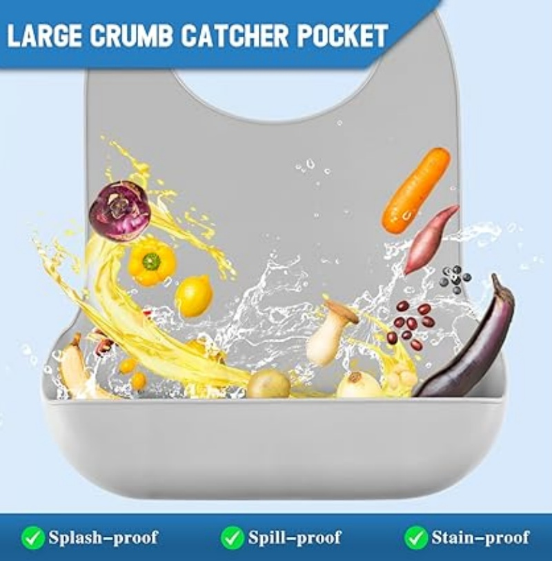 Elderly Adjustable Waterproof Clothing Protectors Silicone Adult Bibs with Crumb Catcher