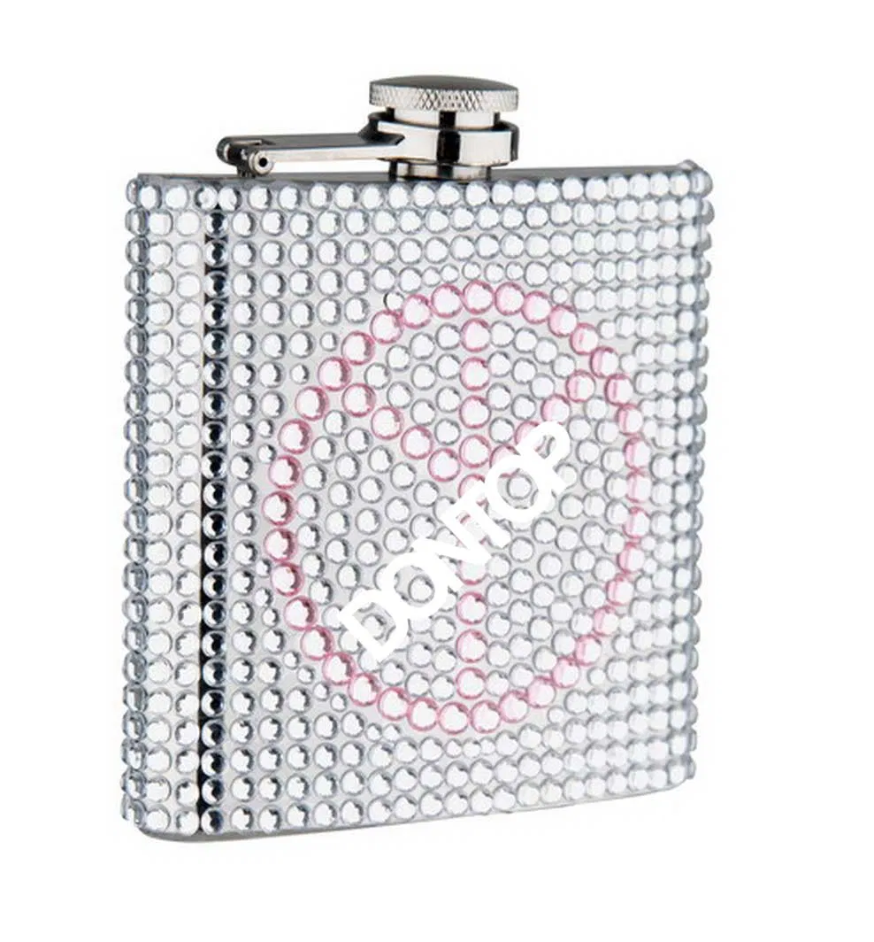 6oz Cute Genuine Rhinestone Hip Flask with Beads