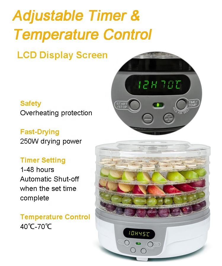 Household Use Food Dehydrator 5 Trays with Adjustable Thermostat