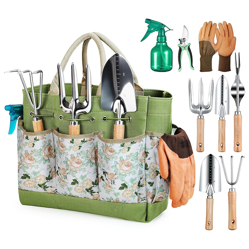 Gardening Hand Tools Gaeden Tools Set with Rust-Proof, Stainless Steel Wood Material Gardening Supplies