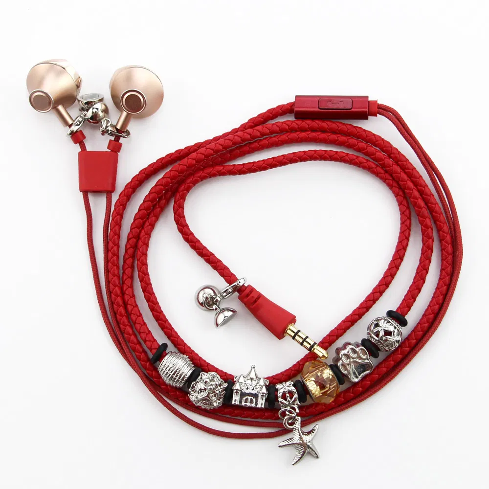 Mobile Phone Accessories Handsfree Necklace Wired PU Leather Braided Bracelet Earphone Headphone