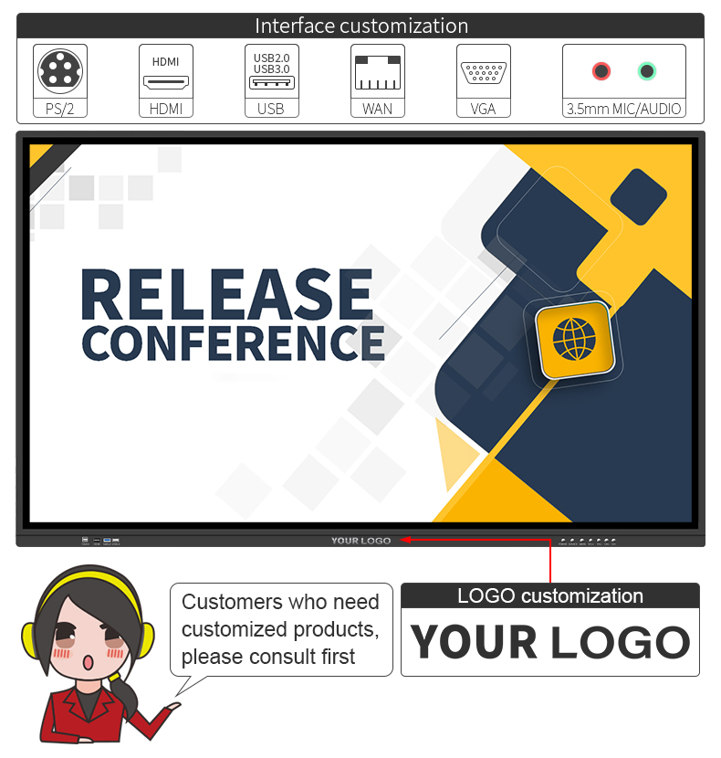 Multifunctional OPS Slot / Android Infrared Touch 4K HD Display 86 Inch Education Interactive Whiteboard