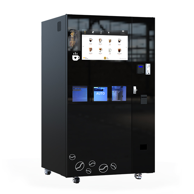 Freshly Ground Coffee Vending Machine with Integrated Ice Maker 24 Hours Commercial Self-Service Coffee Dispenser with 27-Inch Touch Sceen