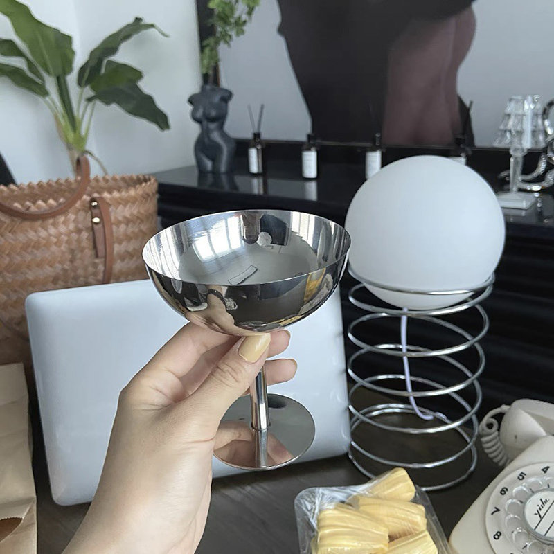 Hot Sale 200ml Stainless Steel Ice Cream Cup Multi-Function Goblet Snack Cup Silver Glassware