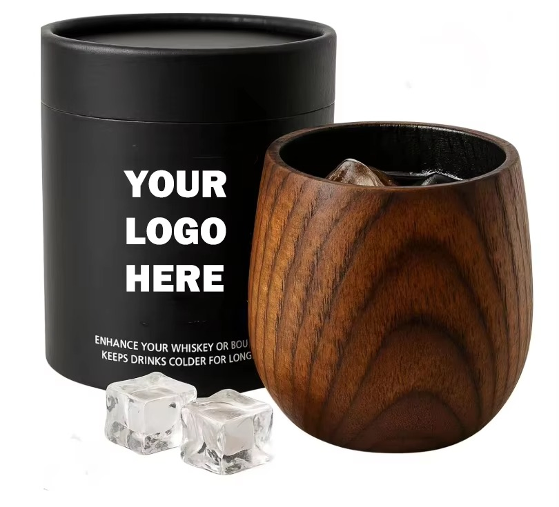 Customed Wooden Bourbon Drinking Glass 250ml Wooden Whiskey Tumbler Creative Whiskey Bourbon Glass Vintage Wooden Bourbon Glasses Set