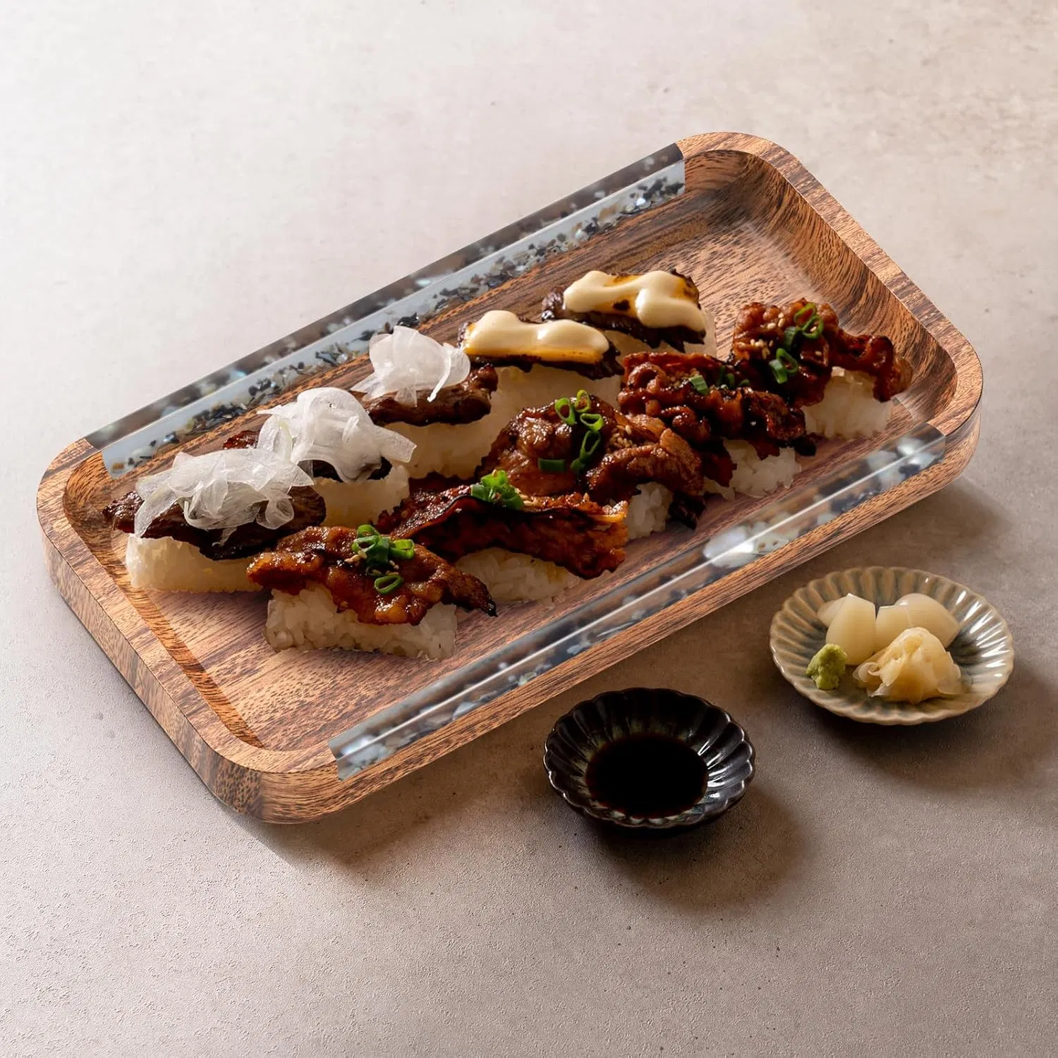 Acacia Wood and Resin Customized Serving Platter for Elegant Dining