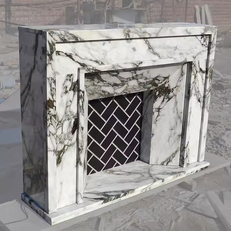 House Decorative Fire Place Hand Carved White Statuary Marble Fireplace Mantel