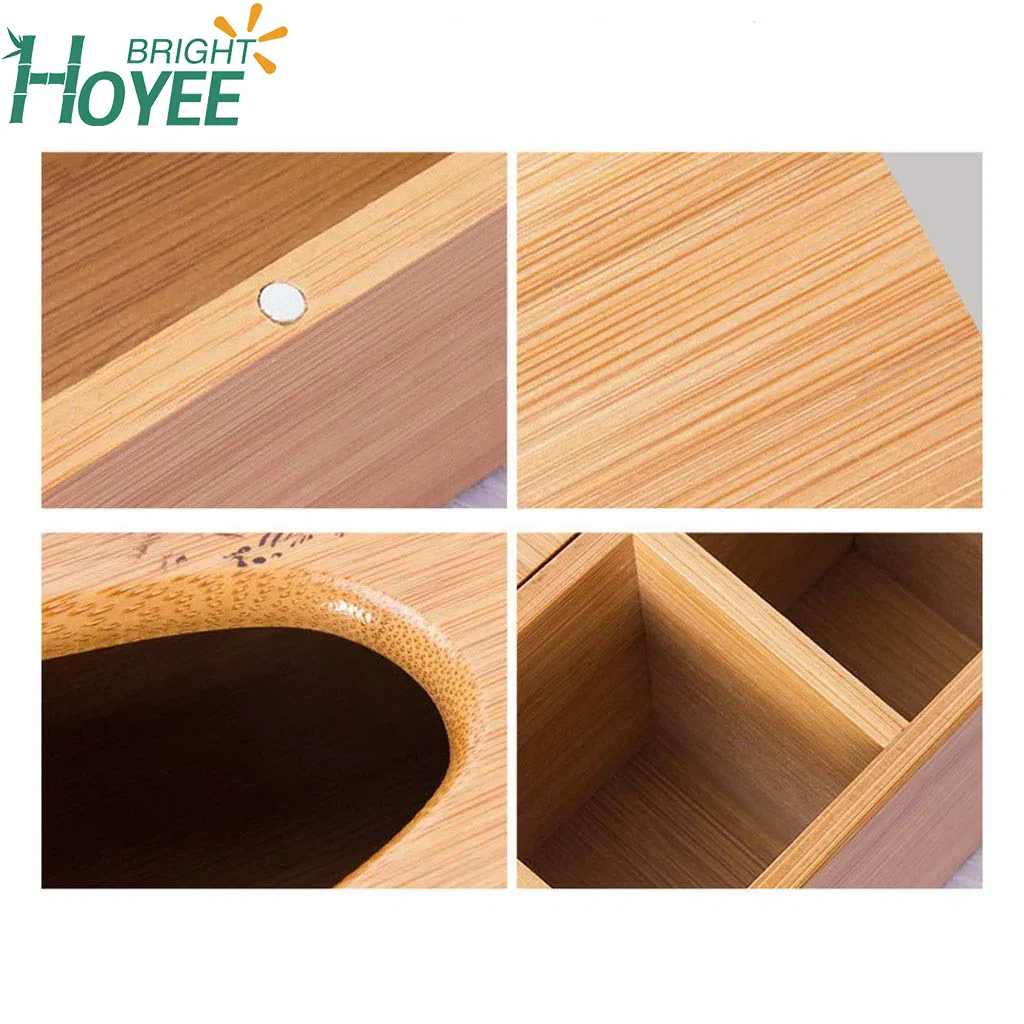 Eco-Friendly Tissue Box Bamboo Multi-Function Three-Grid Storage Box Home Living Room Desktop Remote Control Receive Box