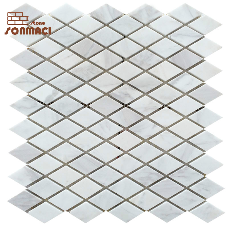 Carrara White Marble Diamond Shape Polished Stone Mosaic Tile