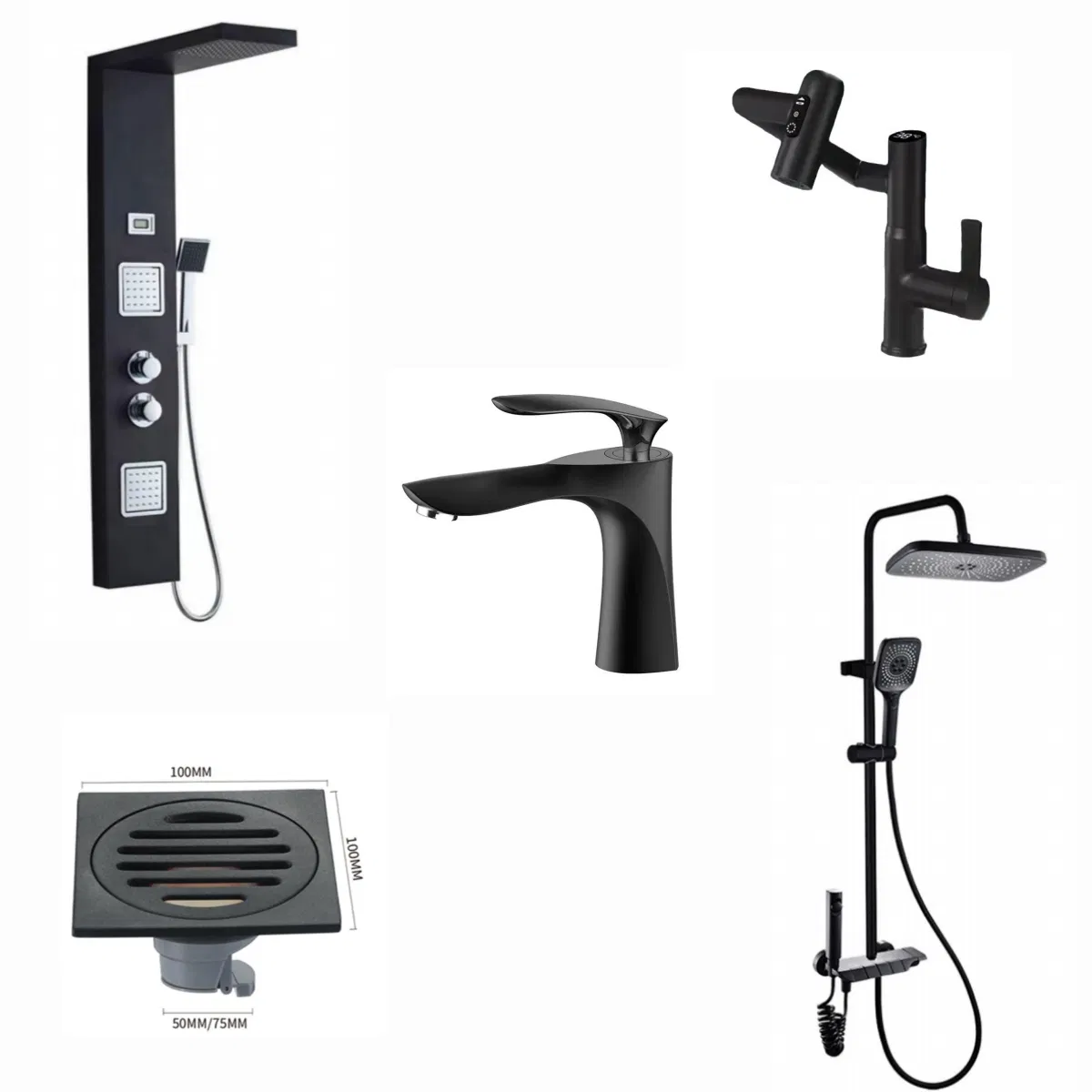 Luxury LED Digital Display Soft Jet Wall Hung Shower Set Plated Bathroom Water Tap