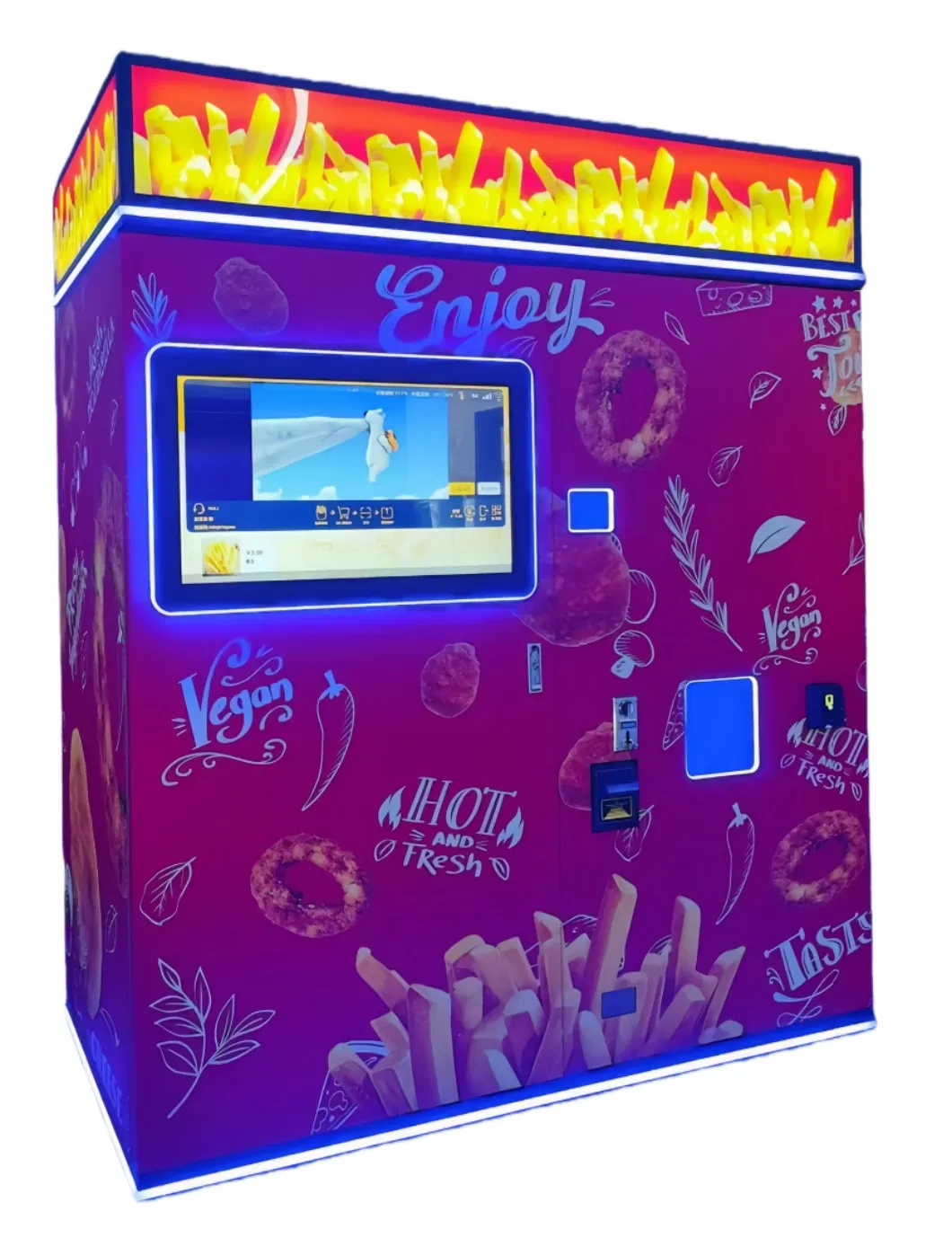 Fully Automatic Smart French Fries Vending Machine Commercial Unmanned Self-Service Fried Chicken and Popcorn Vending Machine 24-Hour Dispenser Vending Machine