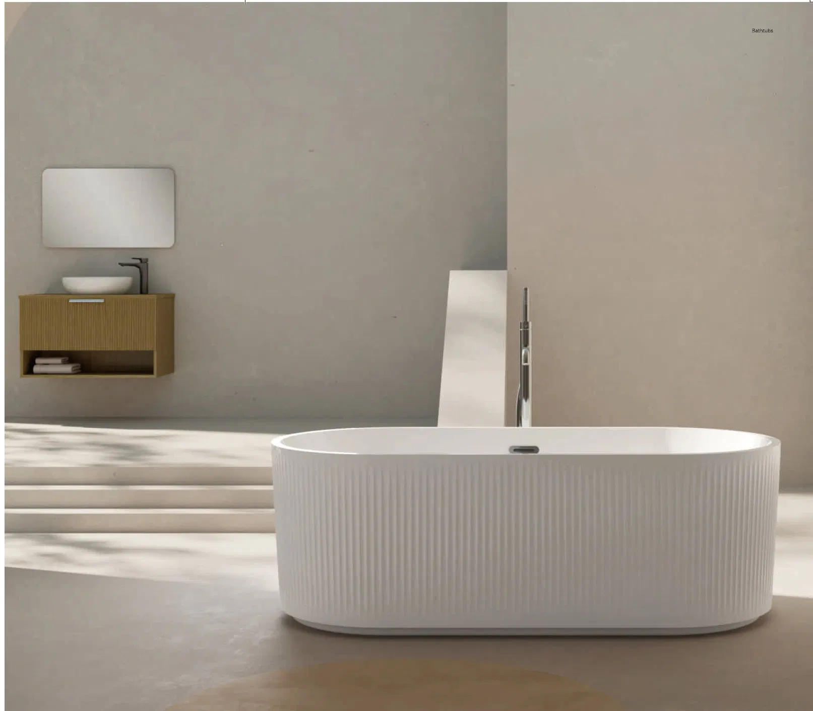Белая акриловая ванна с флейтированным дизайном