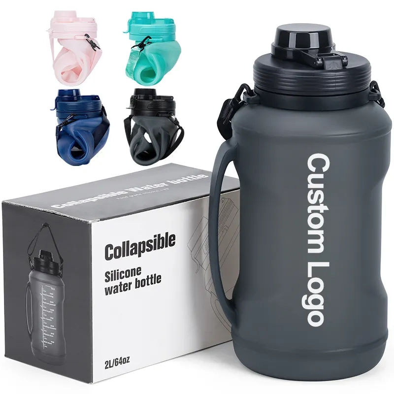 Wholesale Motivational Gym Silicone Collapsible Drinking Bottle Water with Straw