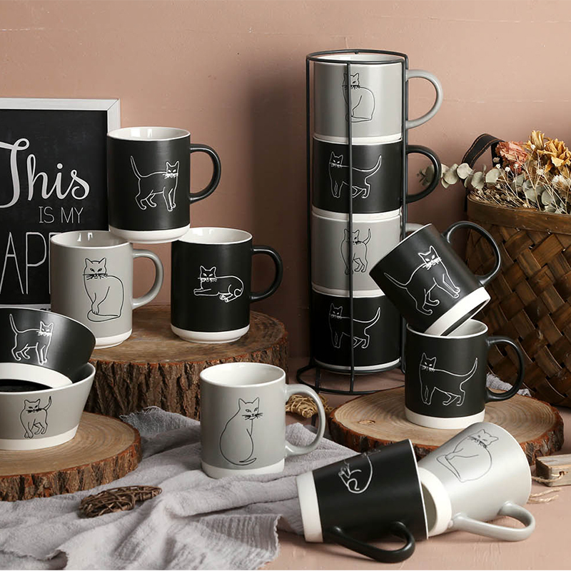 Ceramic Cat Silk Screen Mug/ Cup