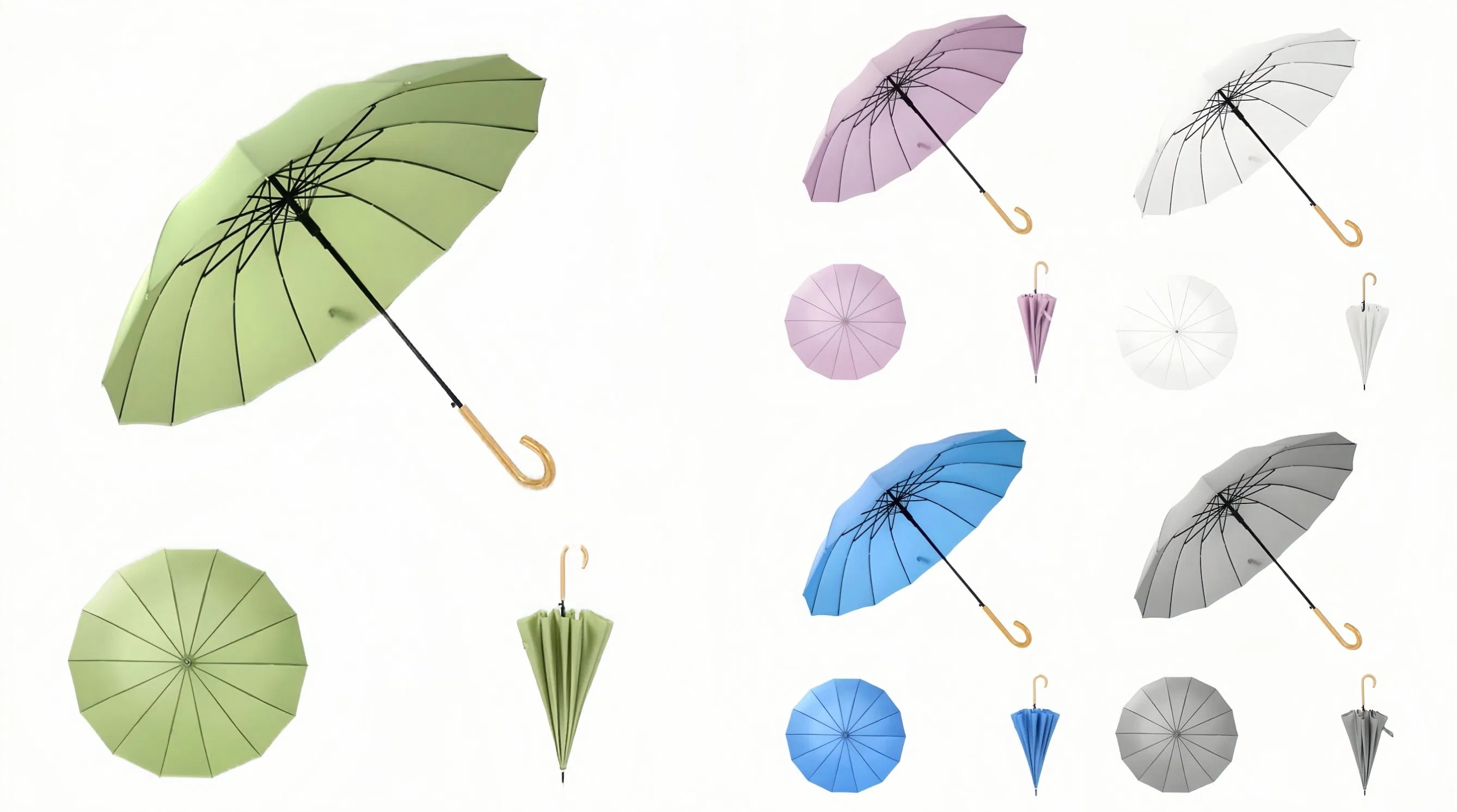 New Design Business Advertising UV Windproof Manual Wooden Handle Golf Straight Umbrella