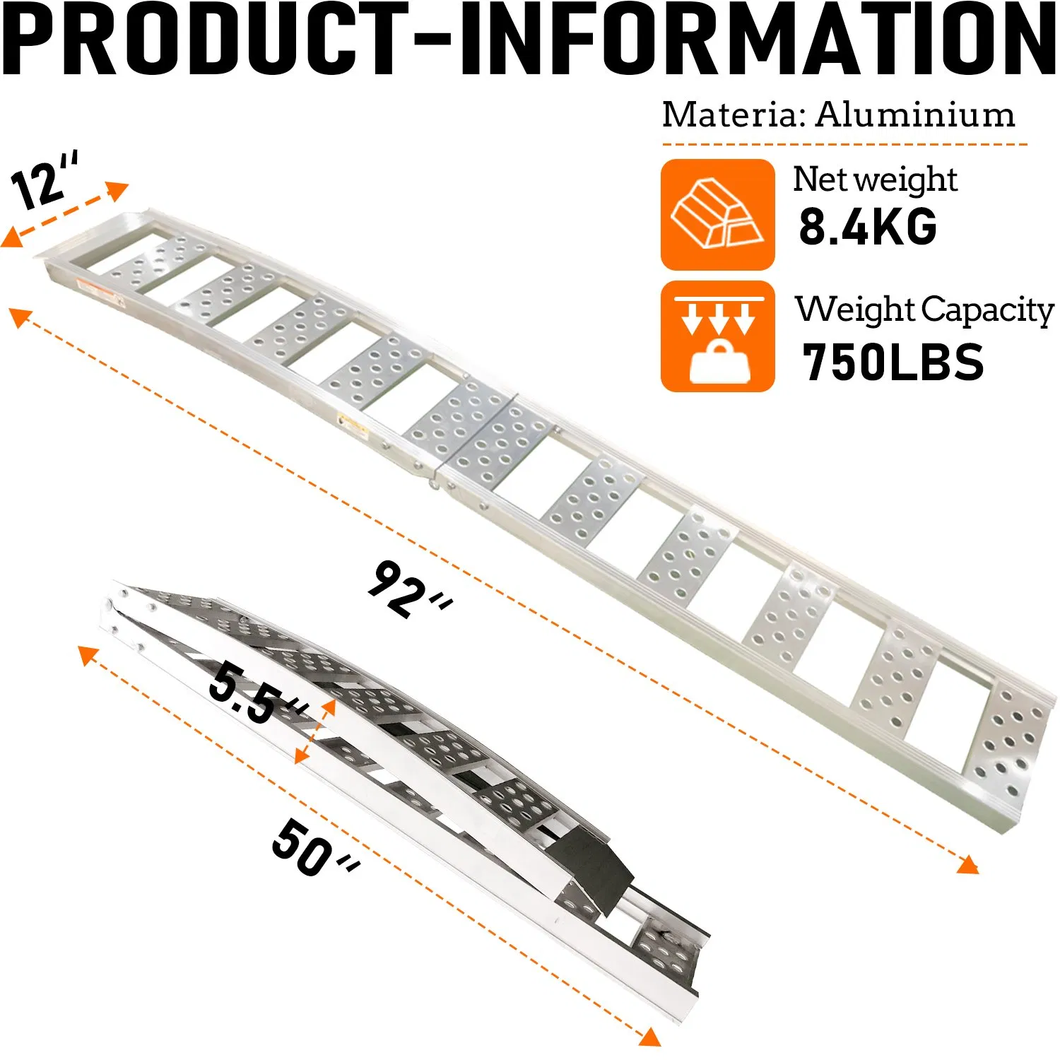 Складная алюминиевая рампа для мотоцикла и квадроцикла, грузоподъемность 1500 фунтов