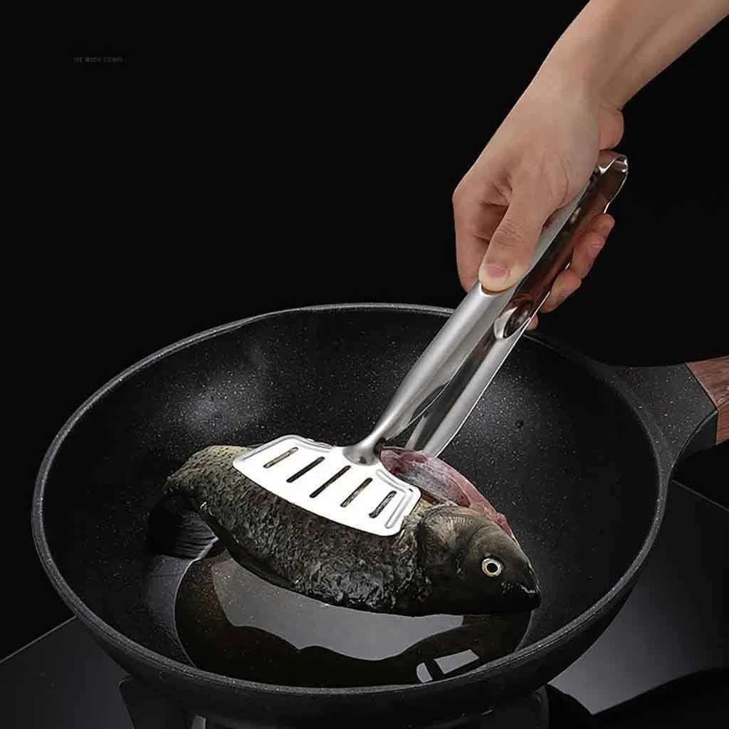 Pizza Clip Premium Stainless Steel Bread Clip Fish Frying Gripper, Multipurpose Turner Flipper Barbecue Tongs Turner Fried Steak Clamp Steak Clamps Bl12118