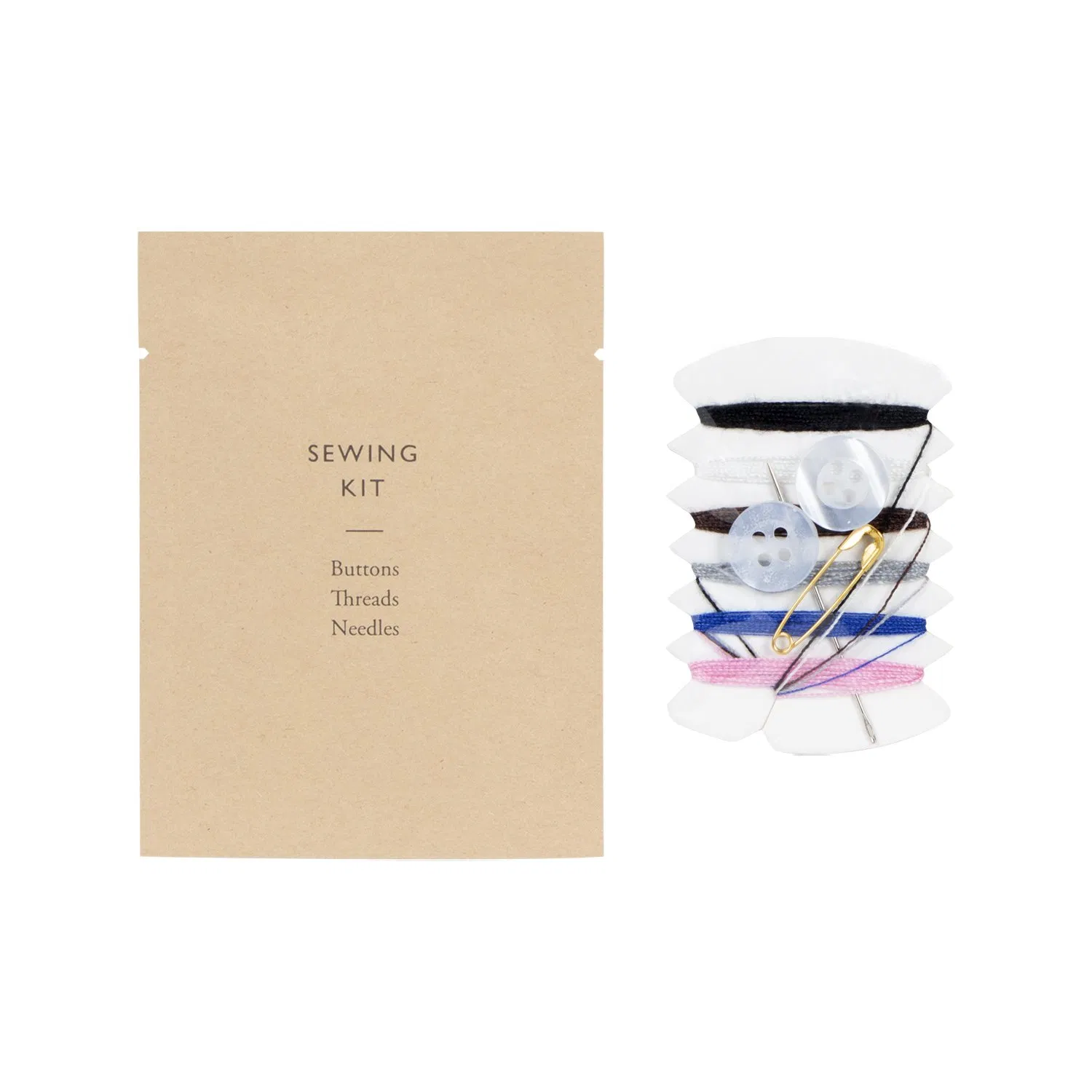 Mini Travel Size Eco Hotel Sewing Kit in Recycled Kraft Paper Sachet