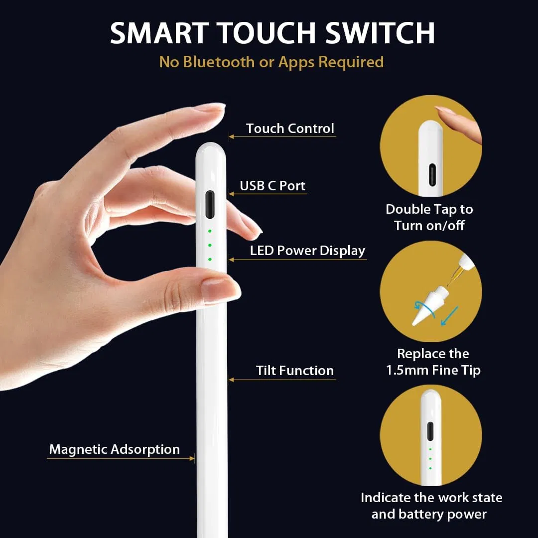 Стилус Pencil для iPad 13/11 дюймов, M4, M2, Air, Mini