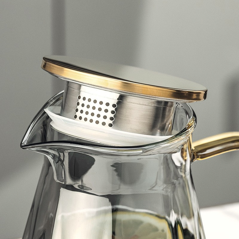 1500ml Hot Selling High Quality Crystal Glass Water Pitcher Set with Stainless Steel Lid