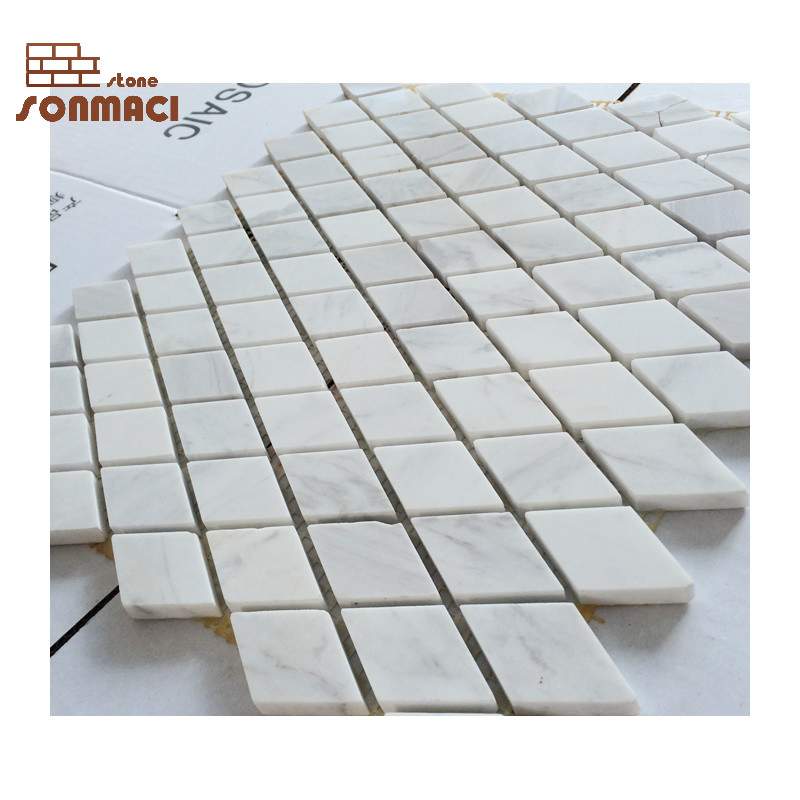 Carrara White Marble Diamond Shape Polished Stone Mosaic Tile