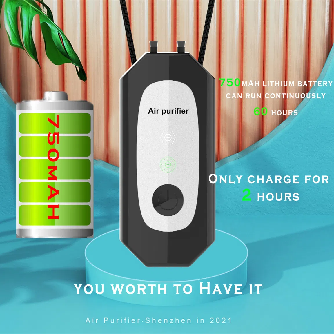 Hanging Neck with 200 Million Negative Ion Air Purifier Portable Pendant Air Purifier to Remove Germs and Secondhand Smoke