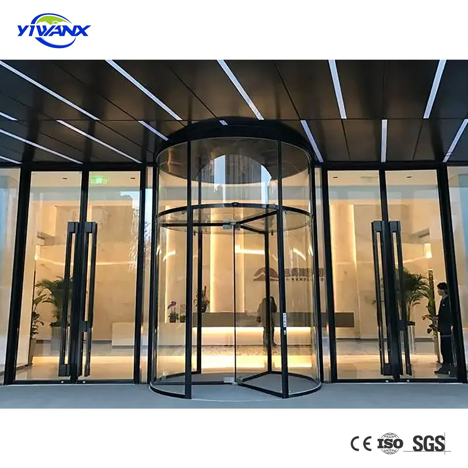 High Quality Customized Two Wings Automatic Revolving Door, Tepmered Glass Security 2 Wing Door