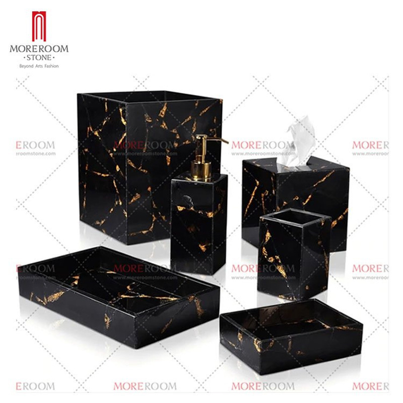Black Gemstone with Gold Foil Bathroom Sets Lotion Pump Bottles