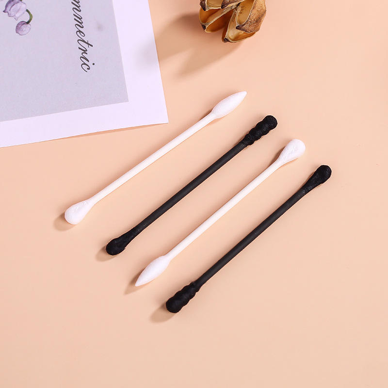 Disposable Cleaning Cotton Swabs in Black and White, Packed in a Box.