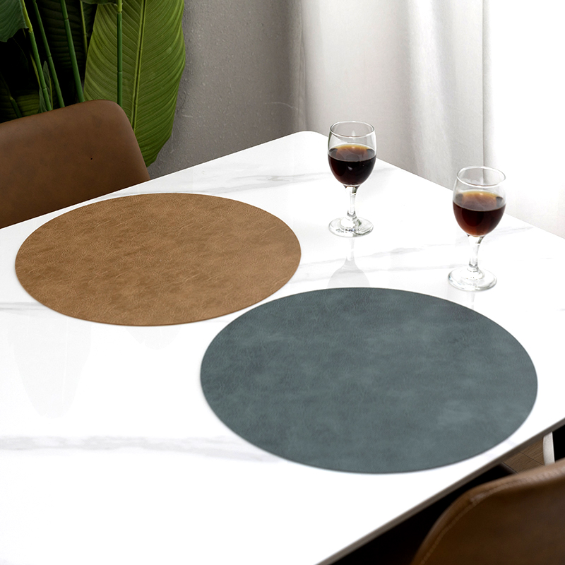 Elegant Waterproof Double-Sided Brown Leather Placemats for Dining