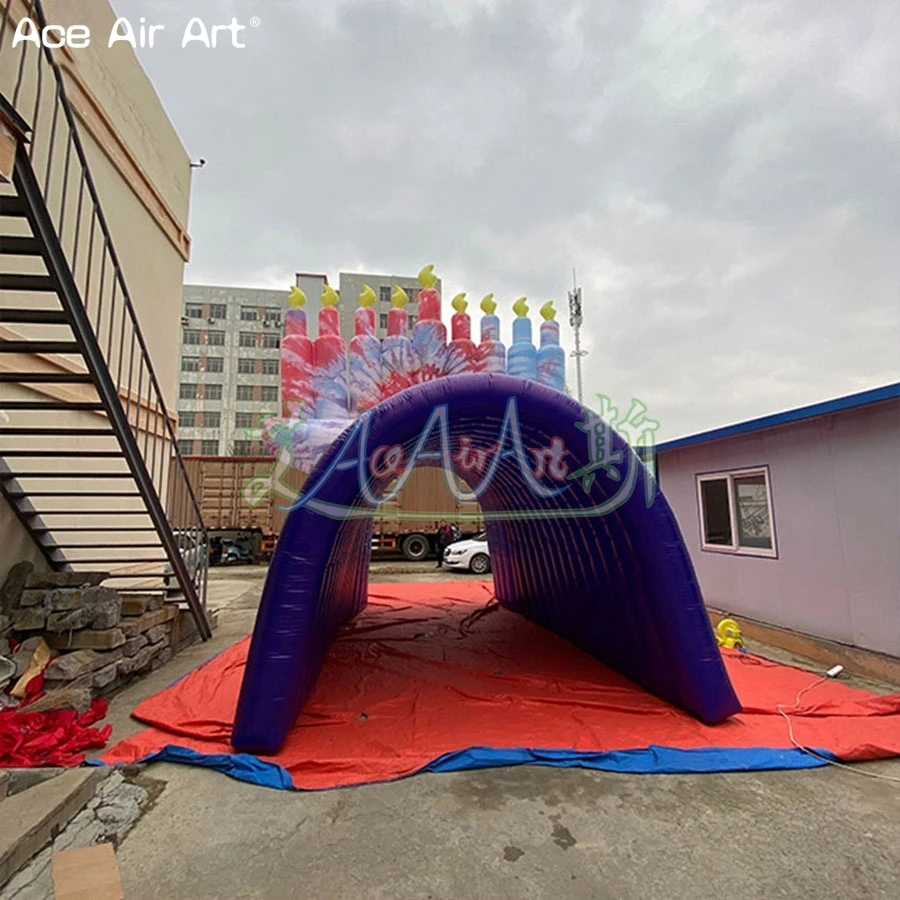 Portable Inflatable Hanukkah Menorah Tunnel Tent Fully Painted Candlestick Channel Tent for Holiday Decoration
