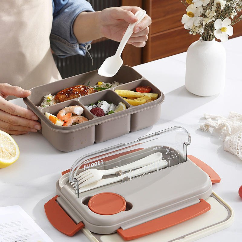 Microwave-Safe 4-Compartment Plastic Lunch Box for Easy Meal Prep