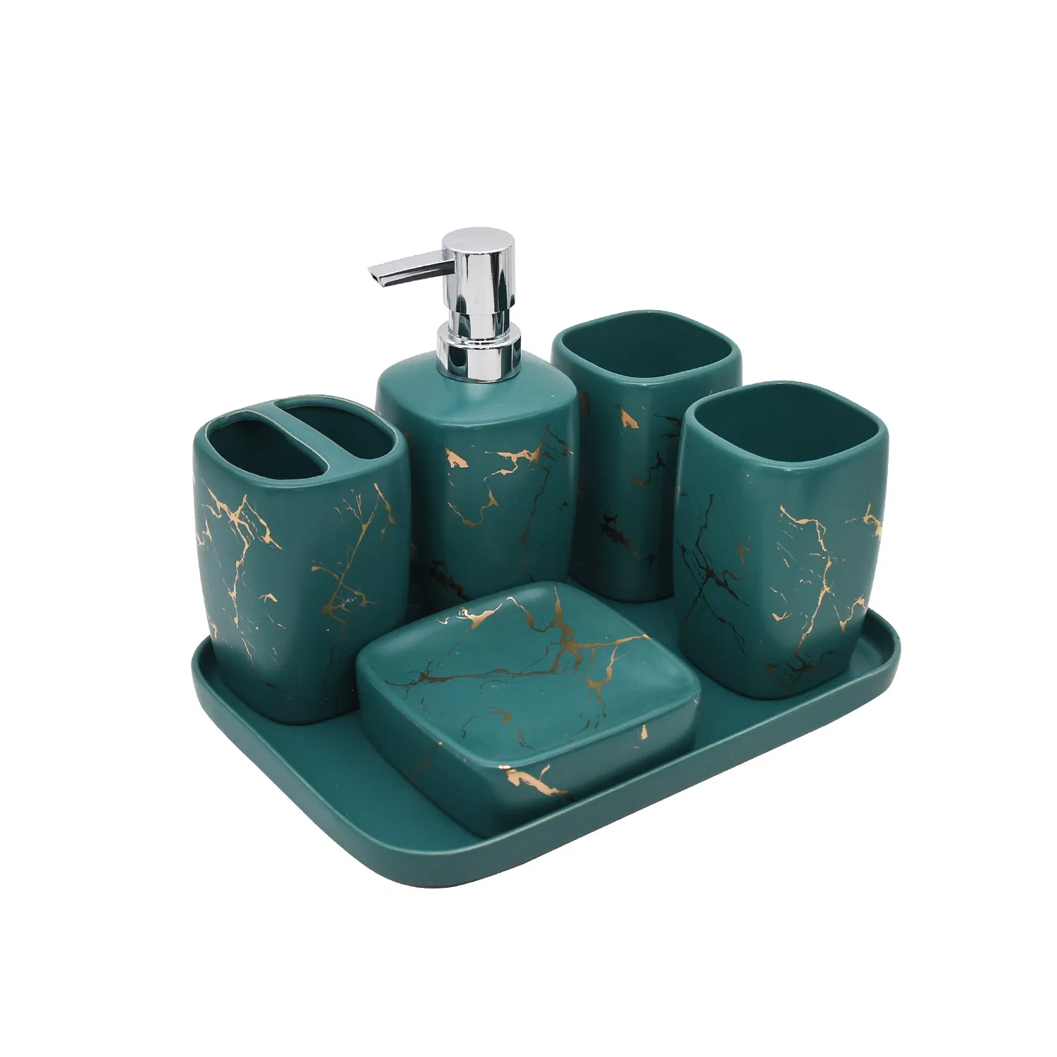 Wholesale Hotel Ceramic Bathroom Set, Ceramic Bath Accessory Set Black White Green