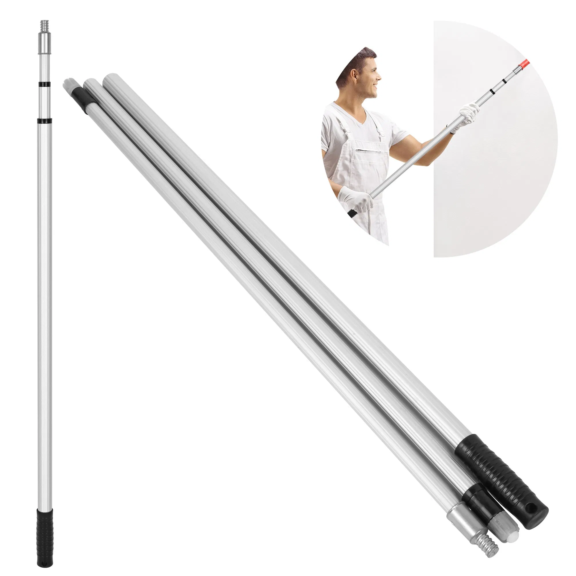 12FT Extension Cleaning Rod Detachable Brush Head Aluminum Spin Lock Telescopic Pole