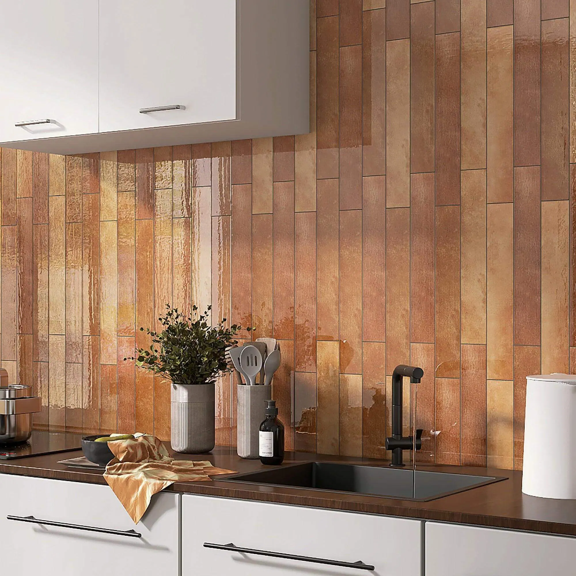 Dark Green Handmade Glazed Ceramic Tiles Rustic Tiles 60X200mm for Wall Decoration