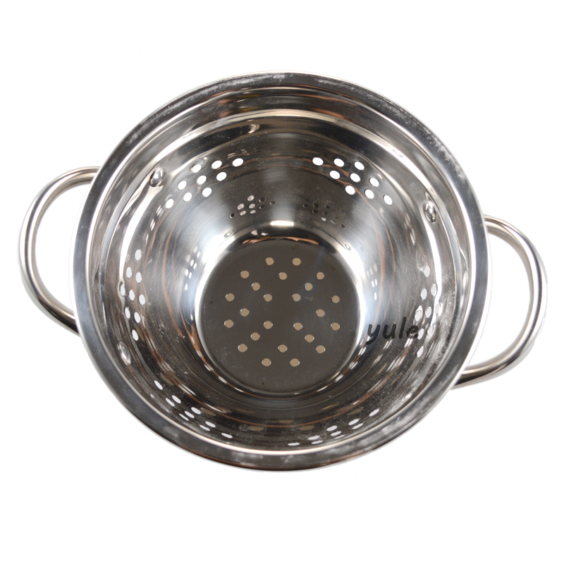 Amazon Hot Sale Fruit Colander 18/22/26cm Stainless Steel Round Strainer with Double Handle Vegetable Colander