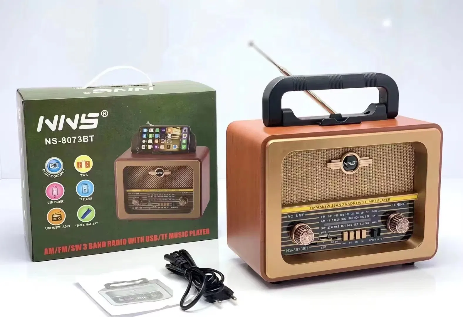 Ретро радио NS-8073BT с Bluetooth, деревянный корпус