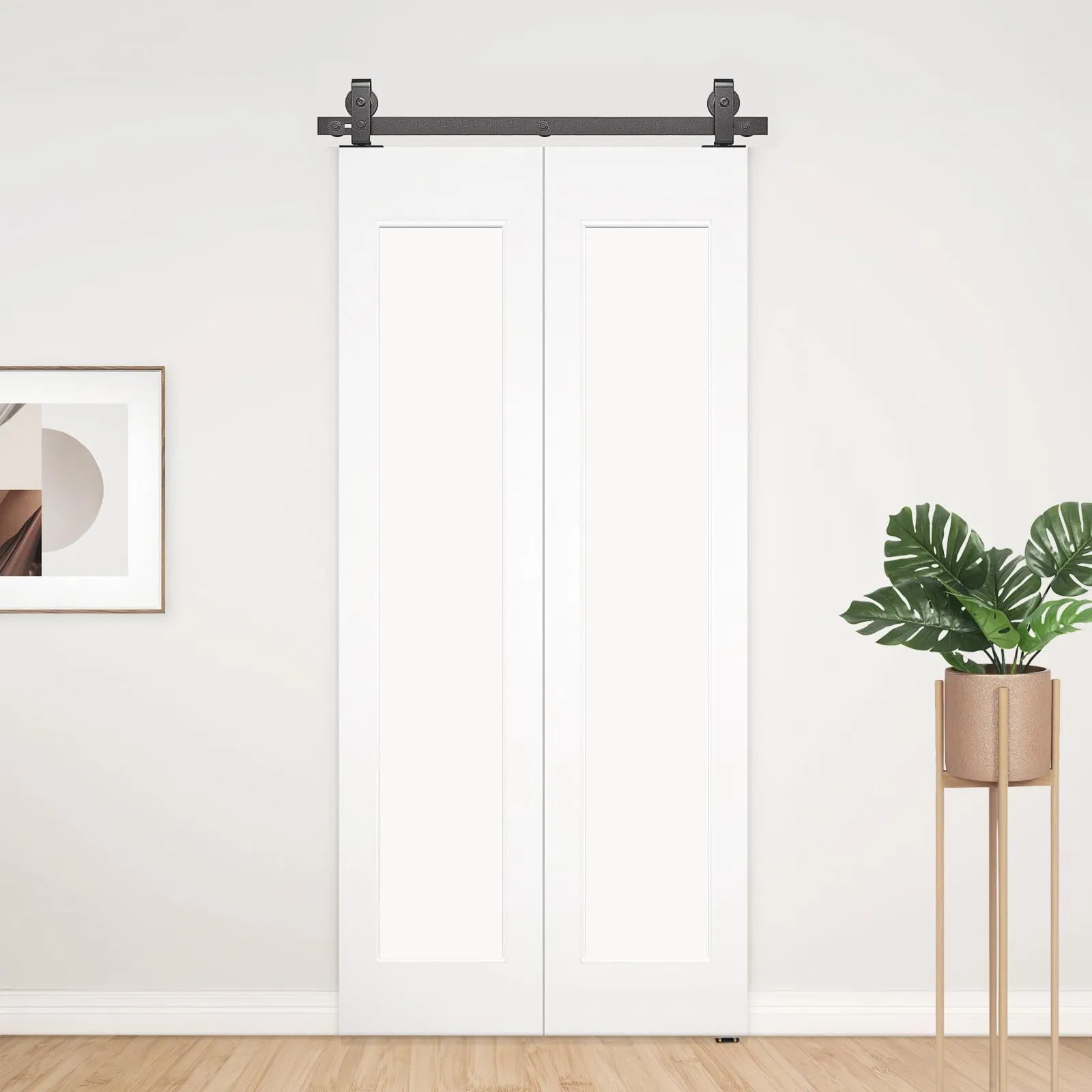 Black Track and Top Mounted Bifold Barn Door Hardware Kit