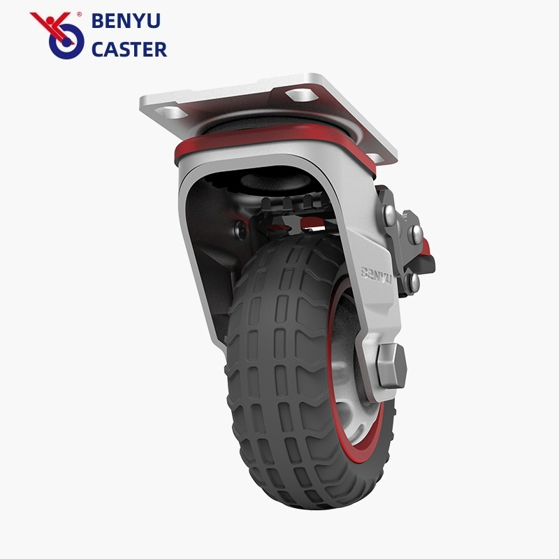 Benyu Casters 5 Inch PU Universal Brake Swivel Fixed Casters for Cart Equipment