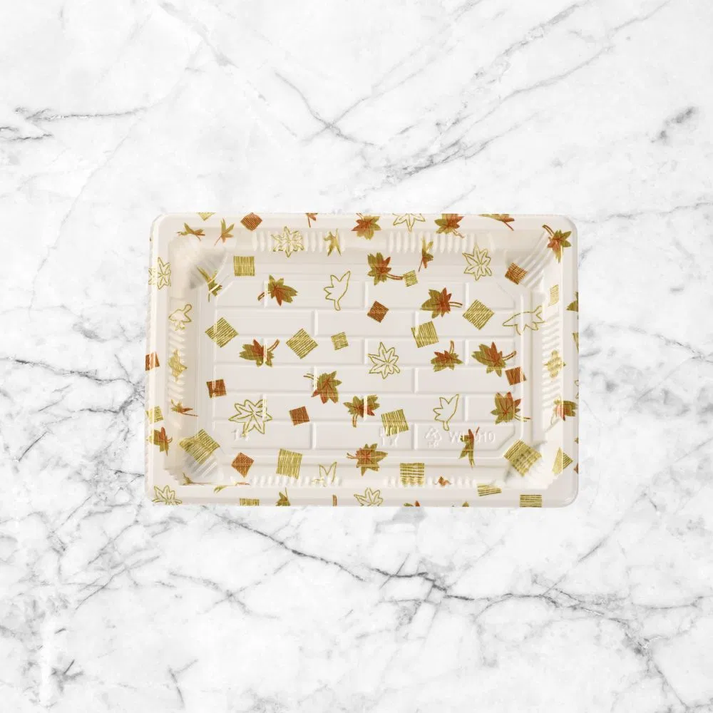 Manluen New Arrived White Maple Leaves Disposable Plastic Food Container Take out Togo Small Sushi Packaging Box