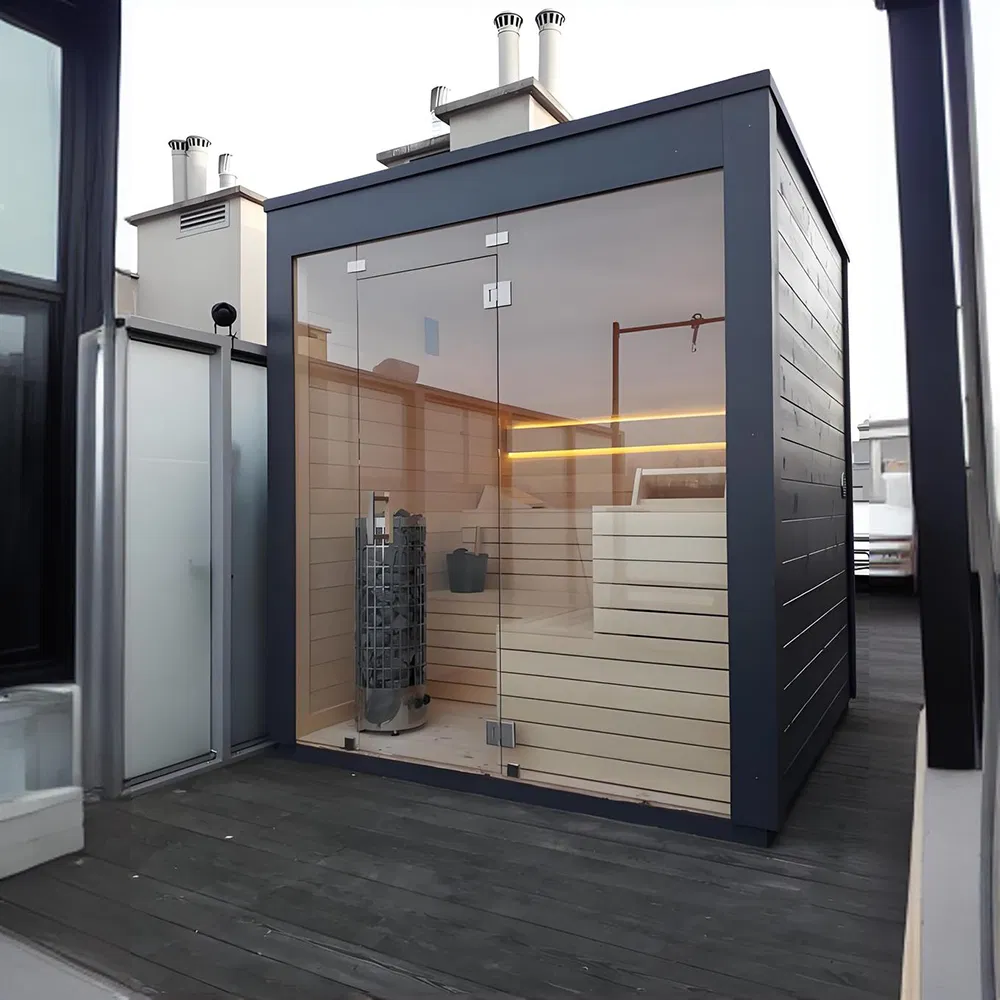 Factory Custom Beautiful Square Traditional Wet Sauna Black Outdoor Sauna Room
