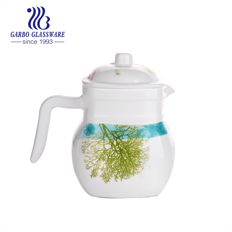 New Arrival Wholesale Daily Use White Opal Glass Teapot Vintage Flower Decor Coffee Kettle Heat Resistant Opal Glass Pitcher 1.5L