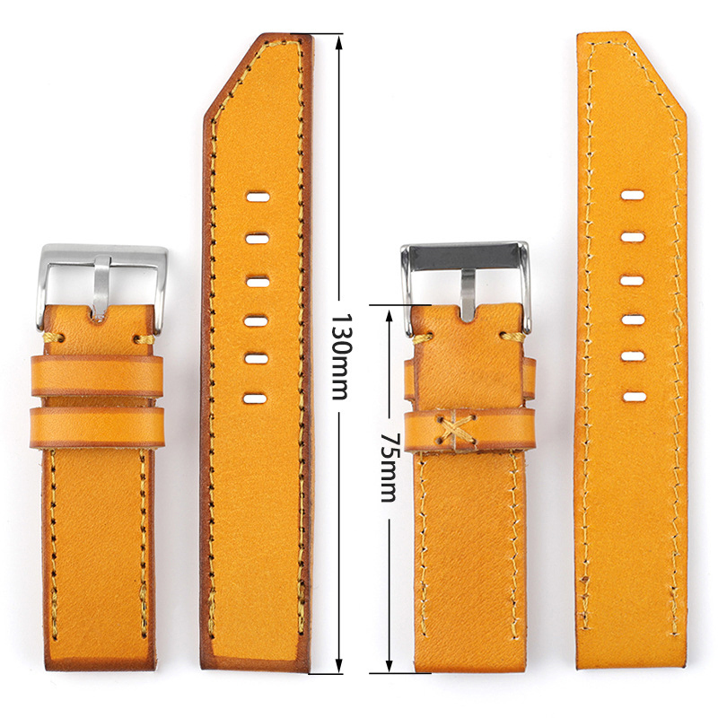 New Design High Quality 20mm Leather Men Watch Bands Yellow Leather Watch Straps